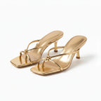 Women's Minimalist Strappy Kitten Heel Mule Sandals with Square Open Toe