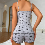 Women's Polka Dot Satin Pyjama Set with Lace Trim for Comfortable Nights