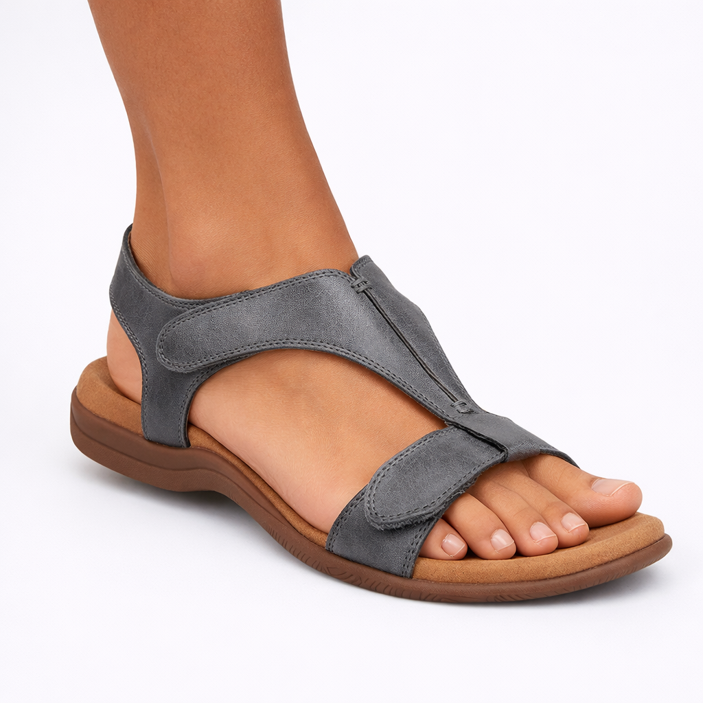 Sandales confortables ajustables pour femme avec double bride à scratch et design à bout ouvert