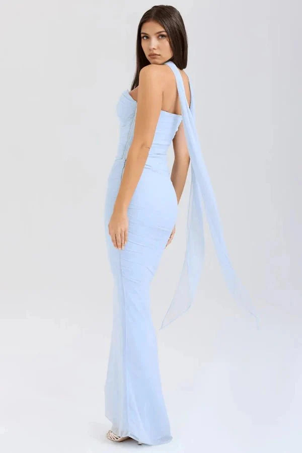 Damen trägerloses Maxikleid mit Korsettoberteil und geraffter Meerjungfrauen-Silhouette