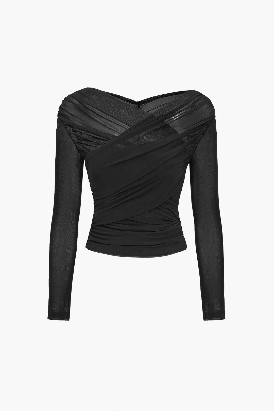 Women's Ruched Mesh Long Sleeve Top for Elegant Evening Styling