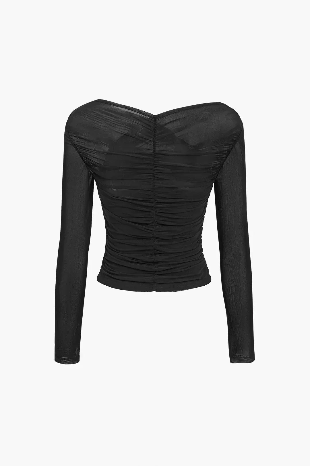 Women's Ruched Mesh Long Sleeve Top for Elegant Evening Styling