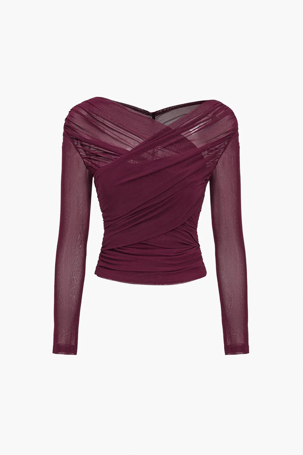 Women's Ruched Mesh Long Sleeve Top for Elegant Evening Styling