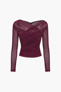 Damen Rüschiges Mesh Langarmshirt für elegantes Abendstyling