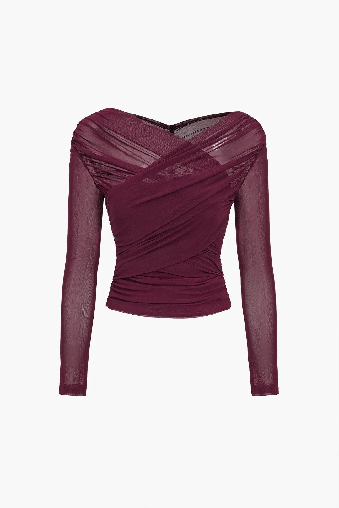 Women's Ruched Mesh Long Sleeve Top for Elegant Evening Styling