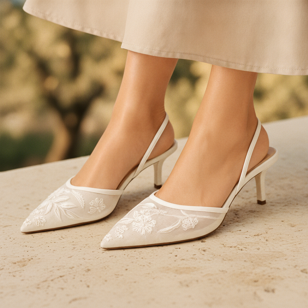 Women’s Embroidered Mesh Slingback Heels