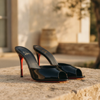 Damen-Mules mit Pfennigabsatz und Peeptoe-Spitze