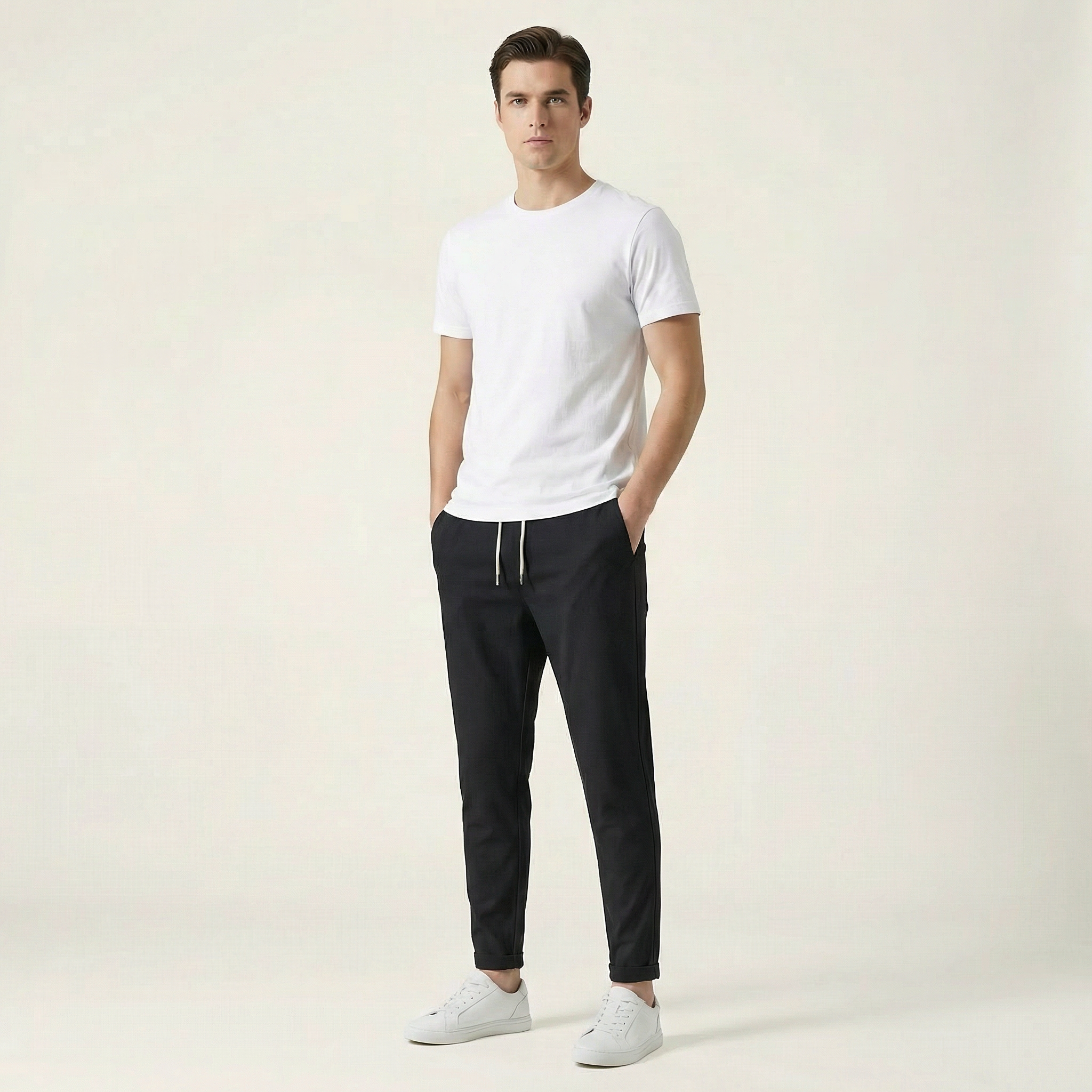 Men’s Slim Fit Casual Trousers with Elastic Waist