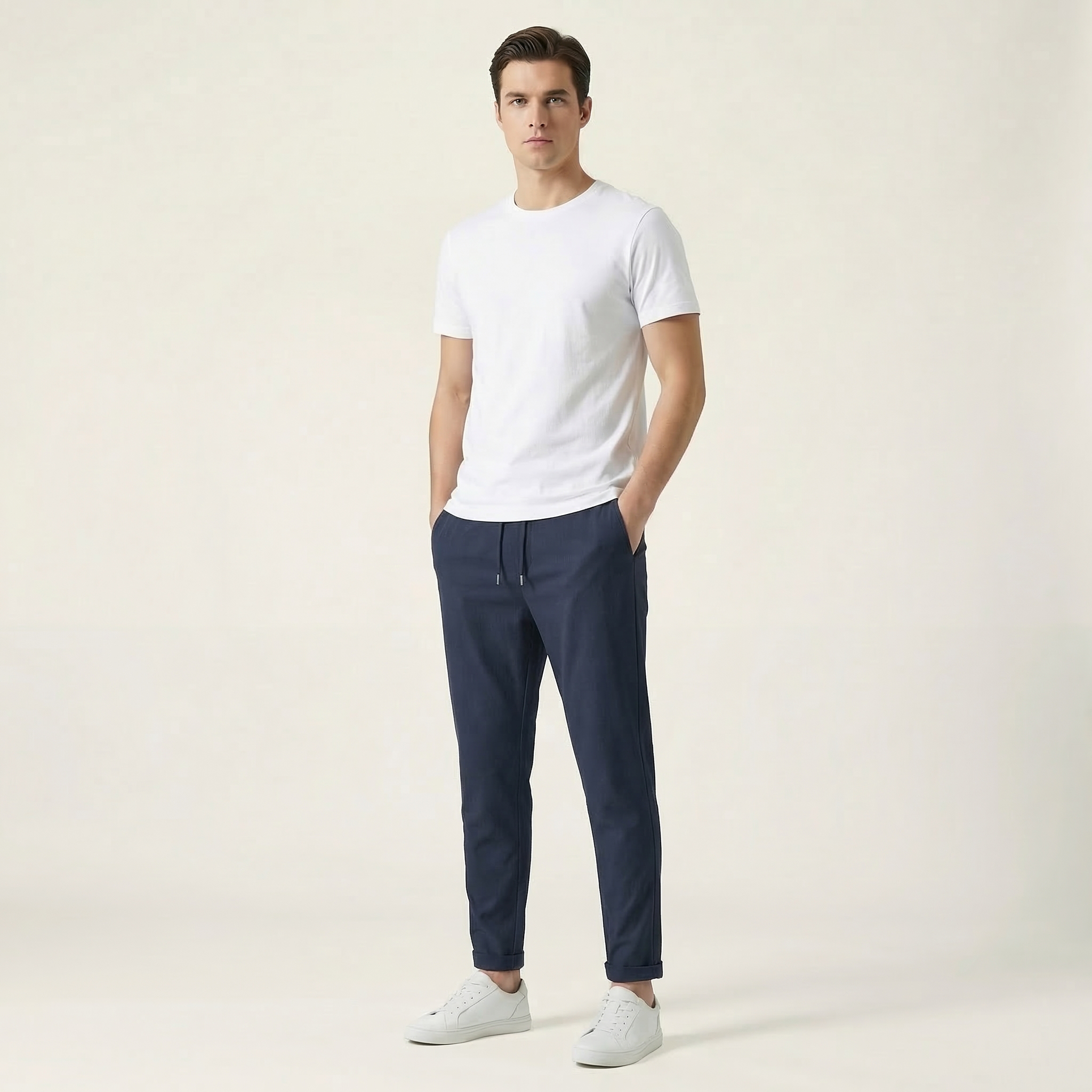Men’s Slim Fit Casual Trousers with Elastic Waist