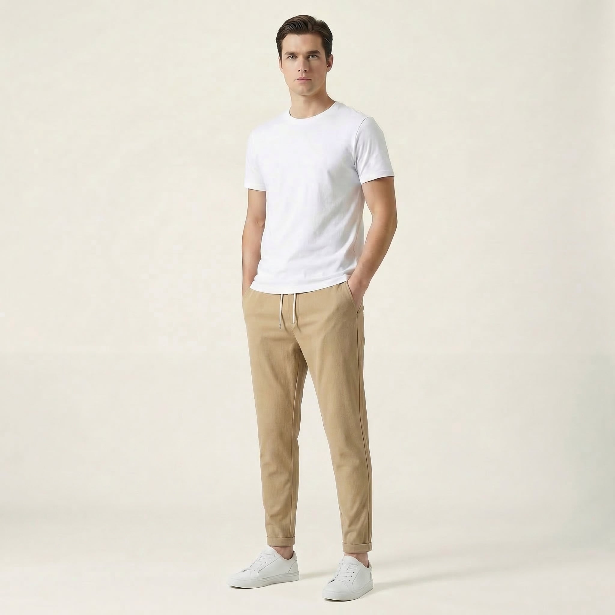 Men’s Slim Fit Casual Trousers with Elastic Waist