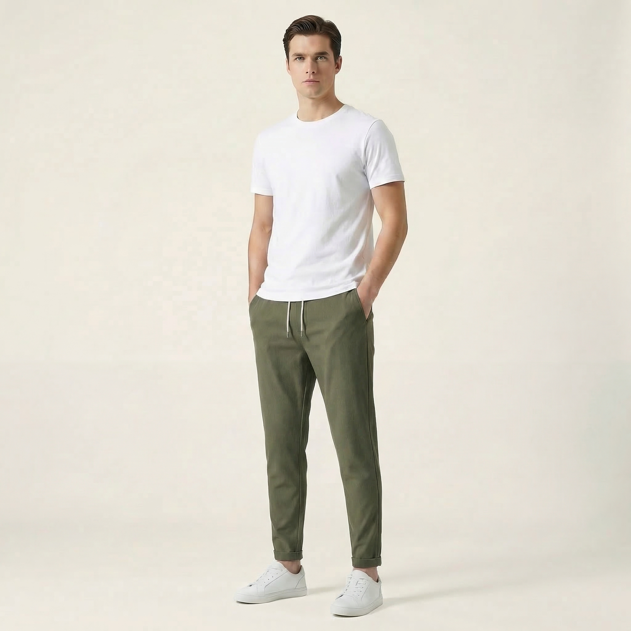 Men’s Slim Fit Casual Trousers with Elastic Waist