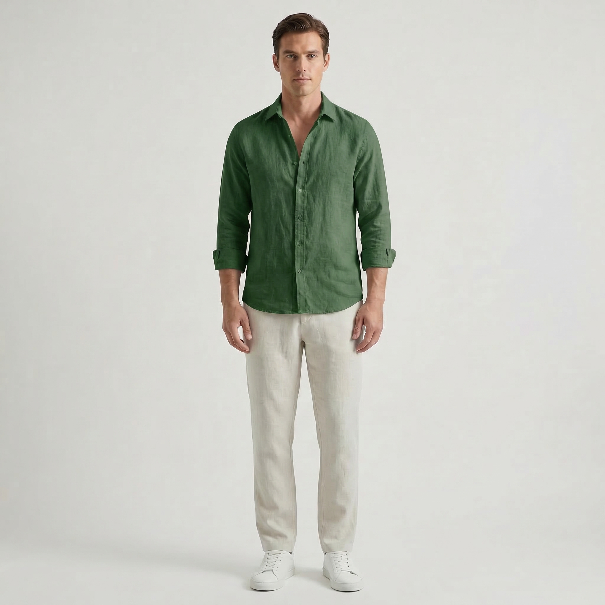 Men’s Long Sleeve Linen V-Neck Shirt