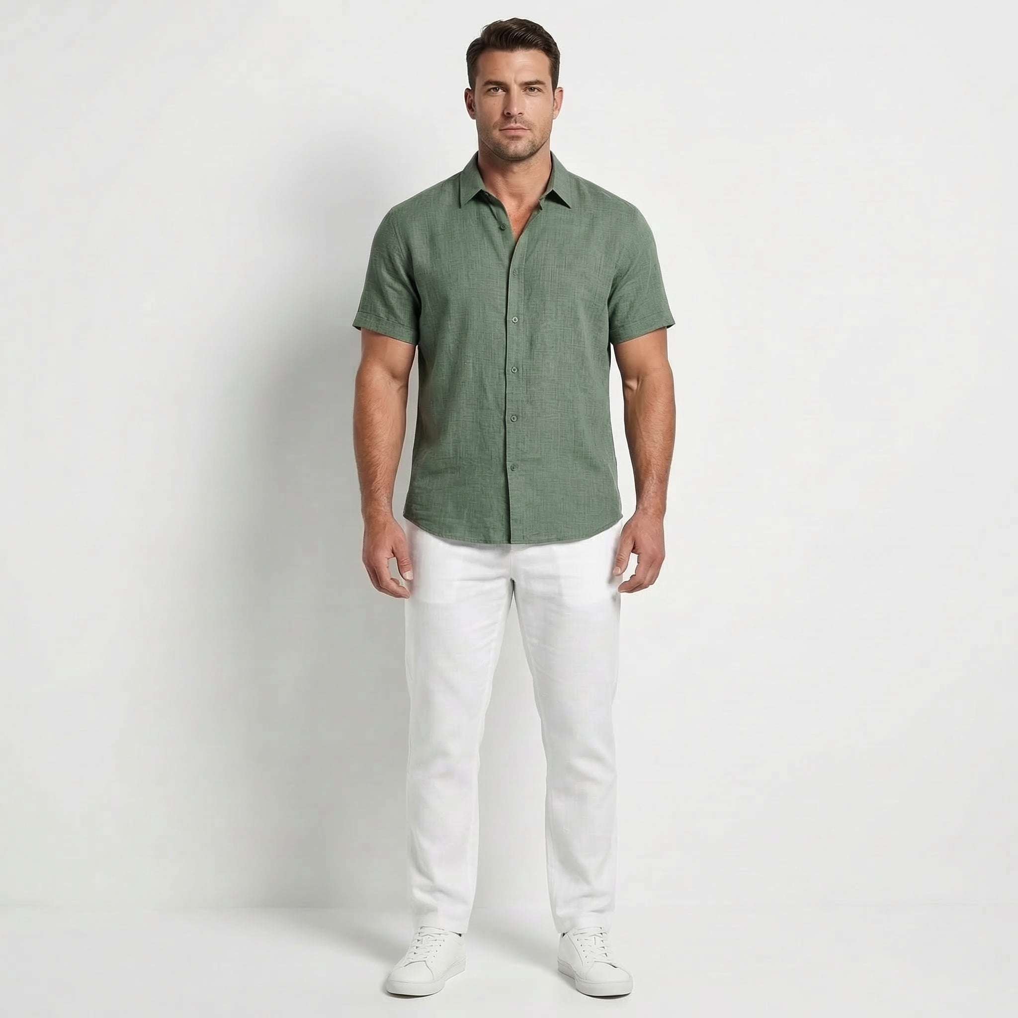 Men’s Casual Short Sleeve Linen Shirt