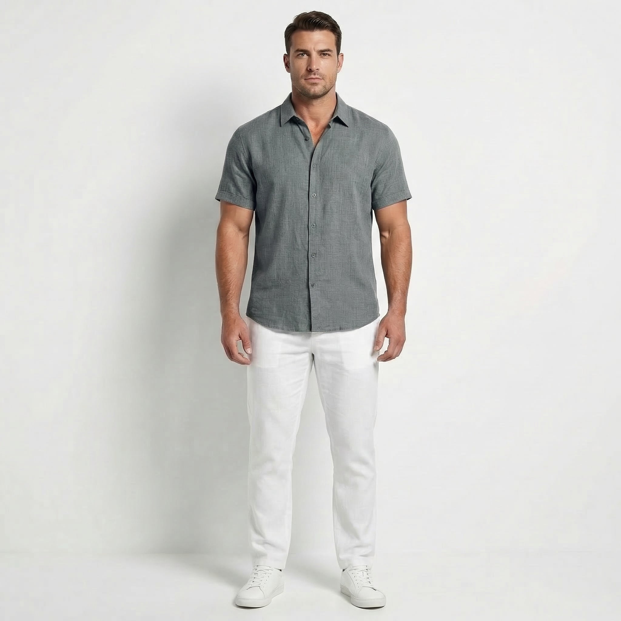 Men’s Casual Short Sleeve Linen Shirt