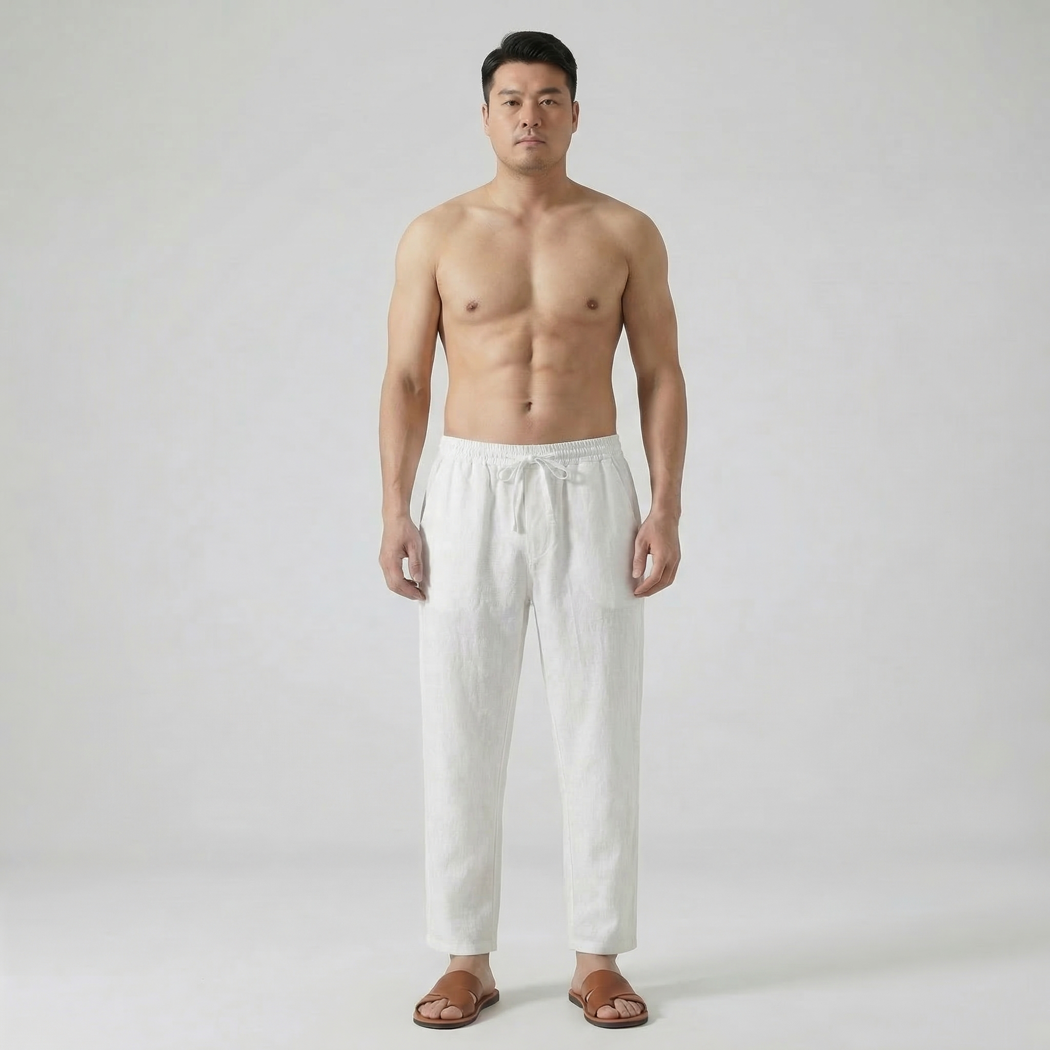 Men’s Relaxed Fit Linen Trousers with Elastic Waist