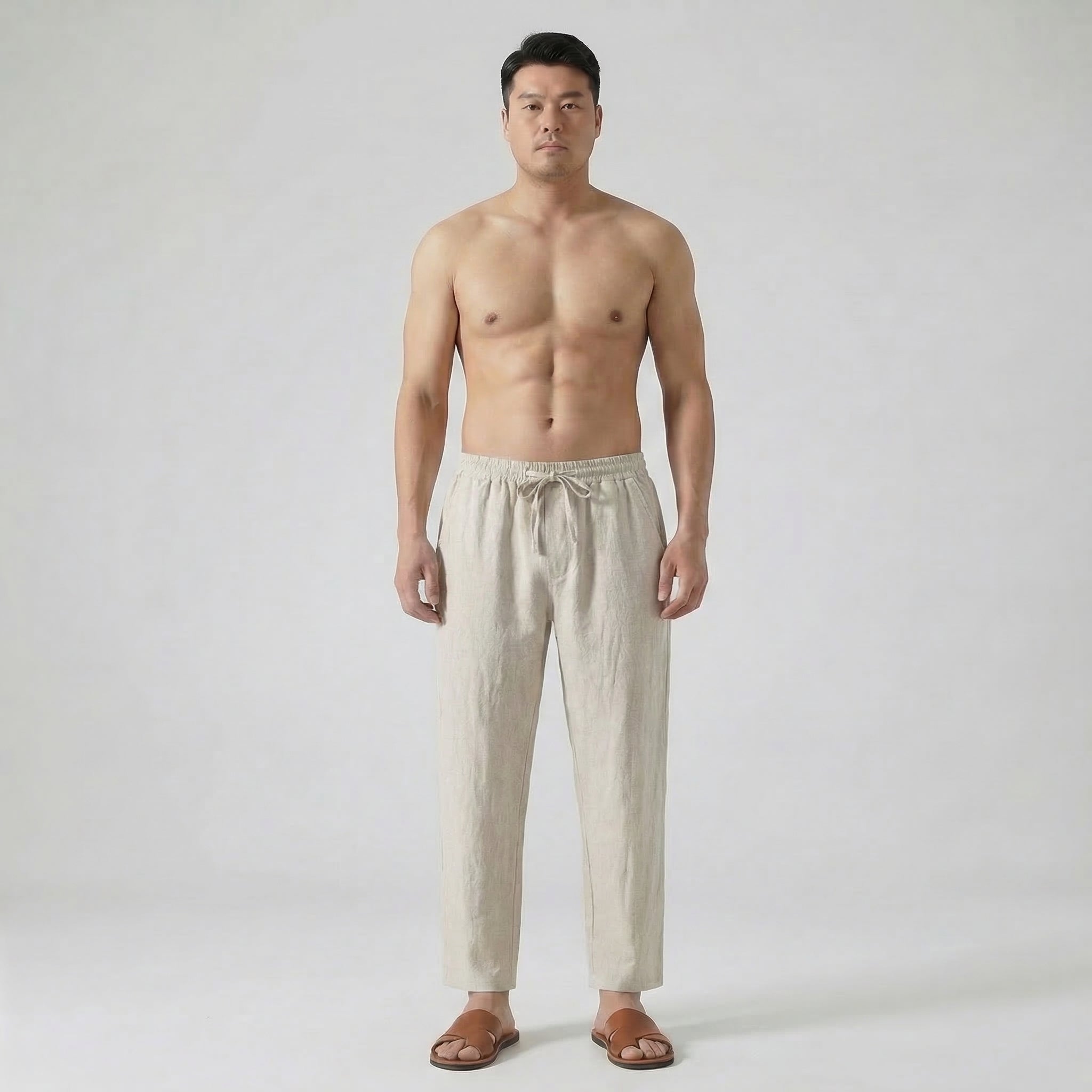 Men’s Relaxed Fit Linen Trousers with Elastic Waist