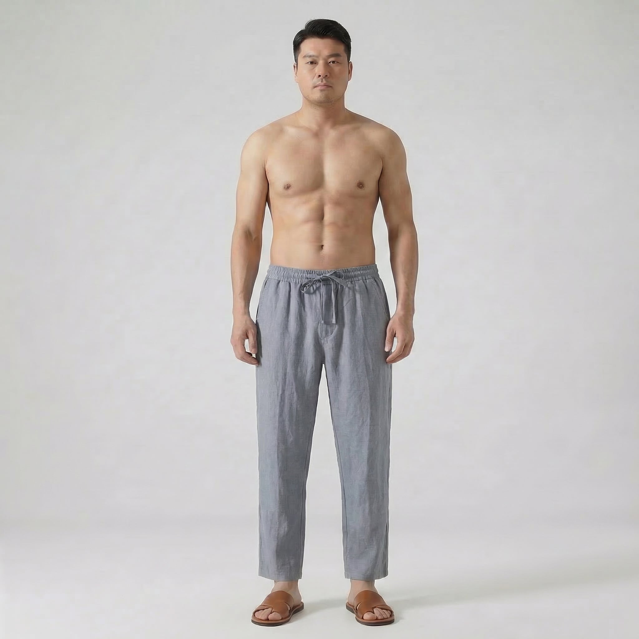 Men’s Relaxed Fit Linen Trousers with Elastic Waist