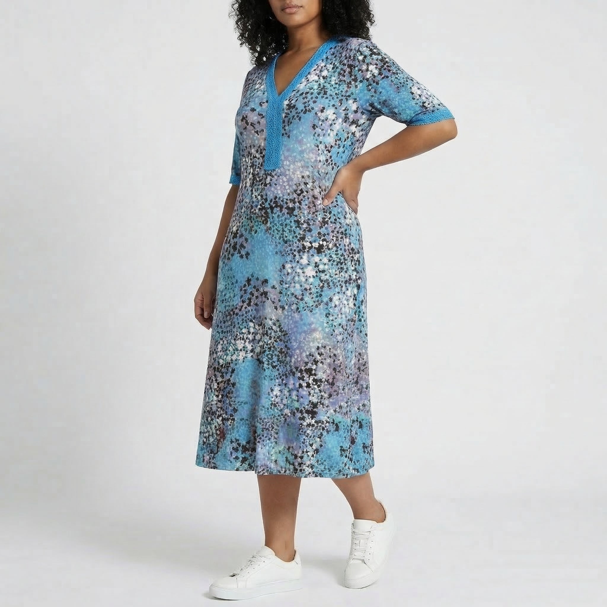 Women’s Midi V-Neck Short Sleeve Floral Print Dress
