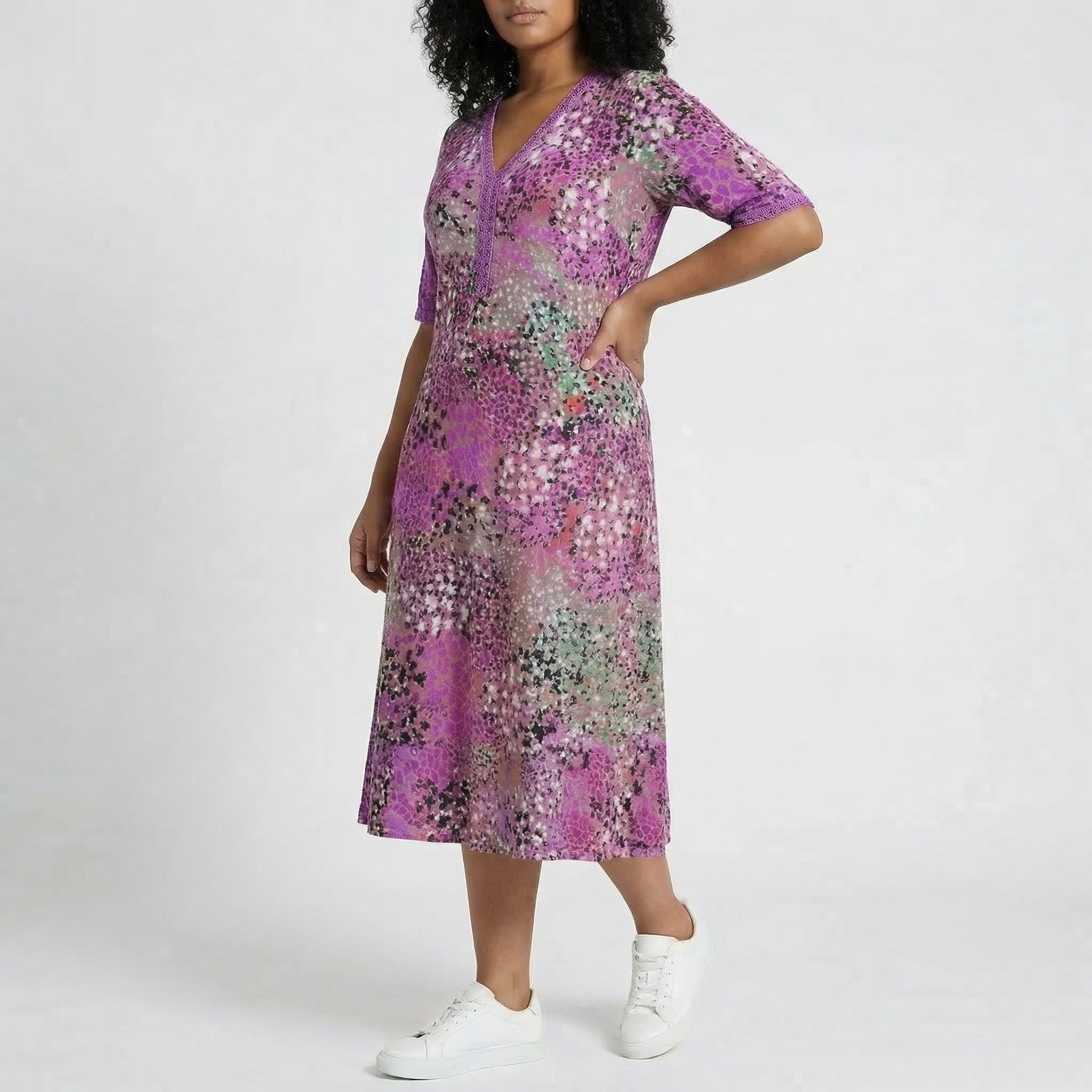 Women’s Midi V-Neck Short Sleeve Floral Print Dress