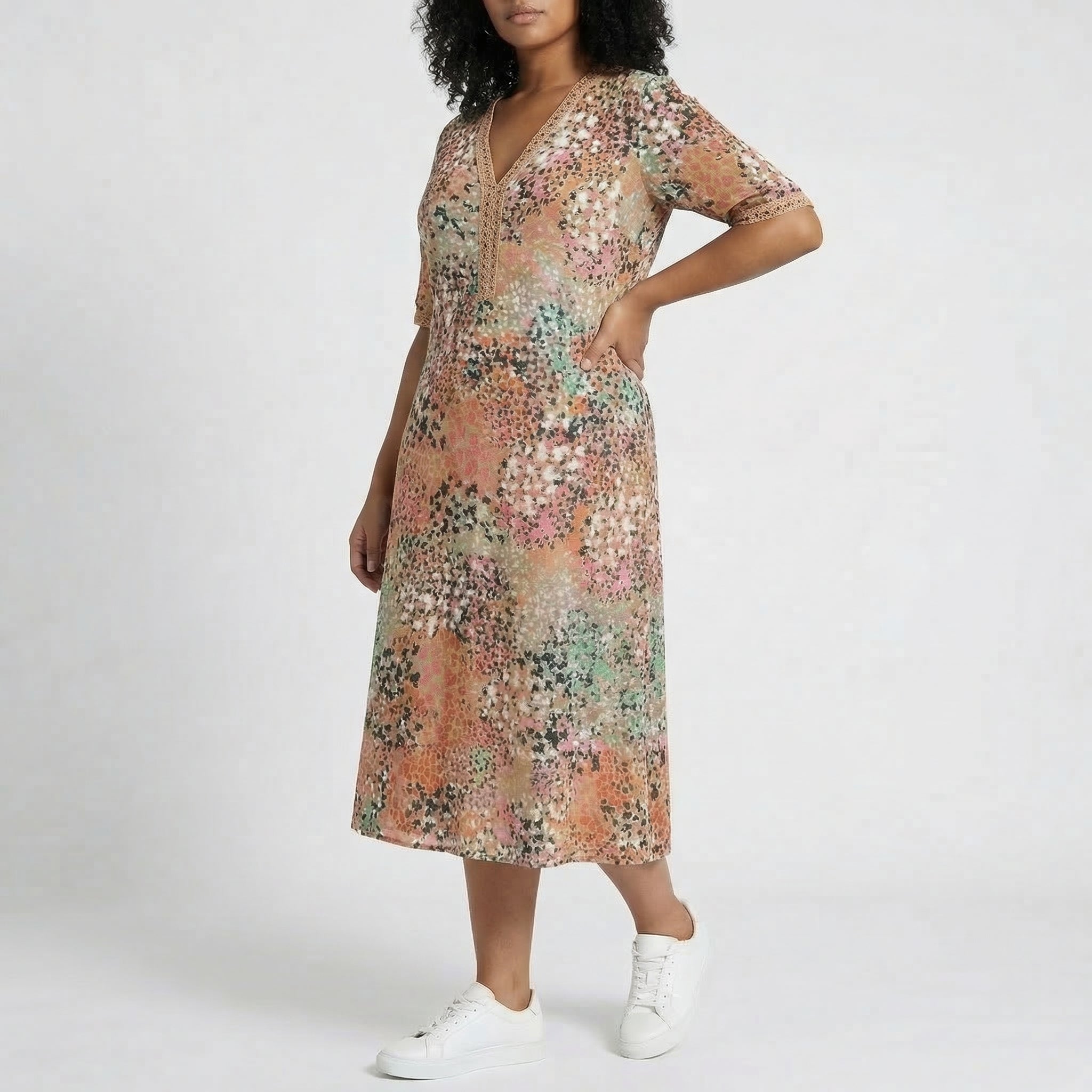 Women’s Midi V-Neck Short Sleeve Floral Print Dress