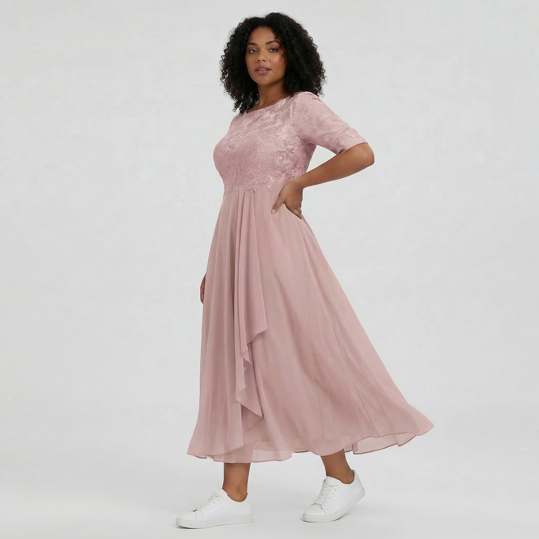 Women’s Mid-Length Lace Dress with Half Sleeves