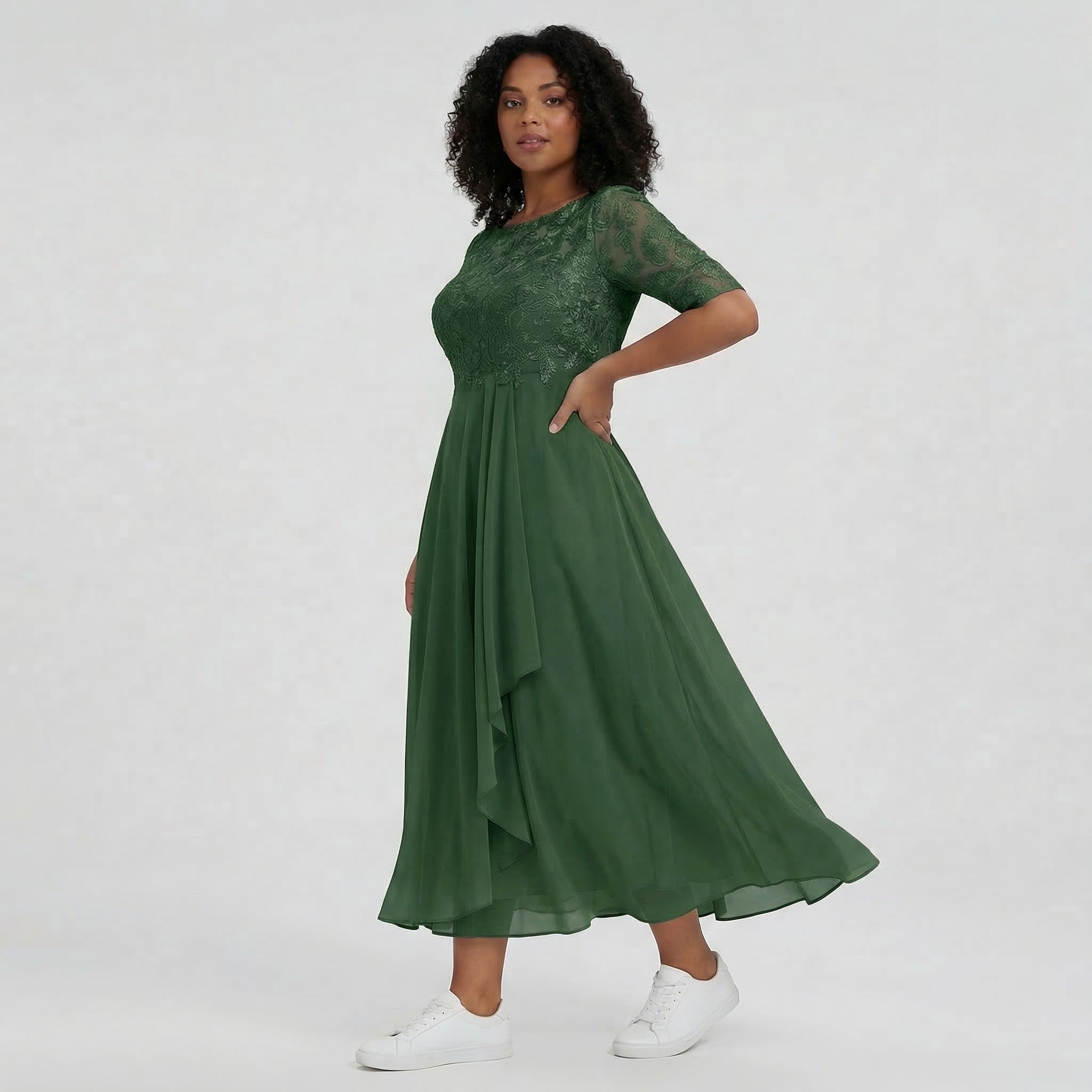 Women’s Mid-Length Lace Dress with Half Sleeves