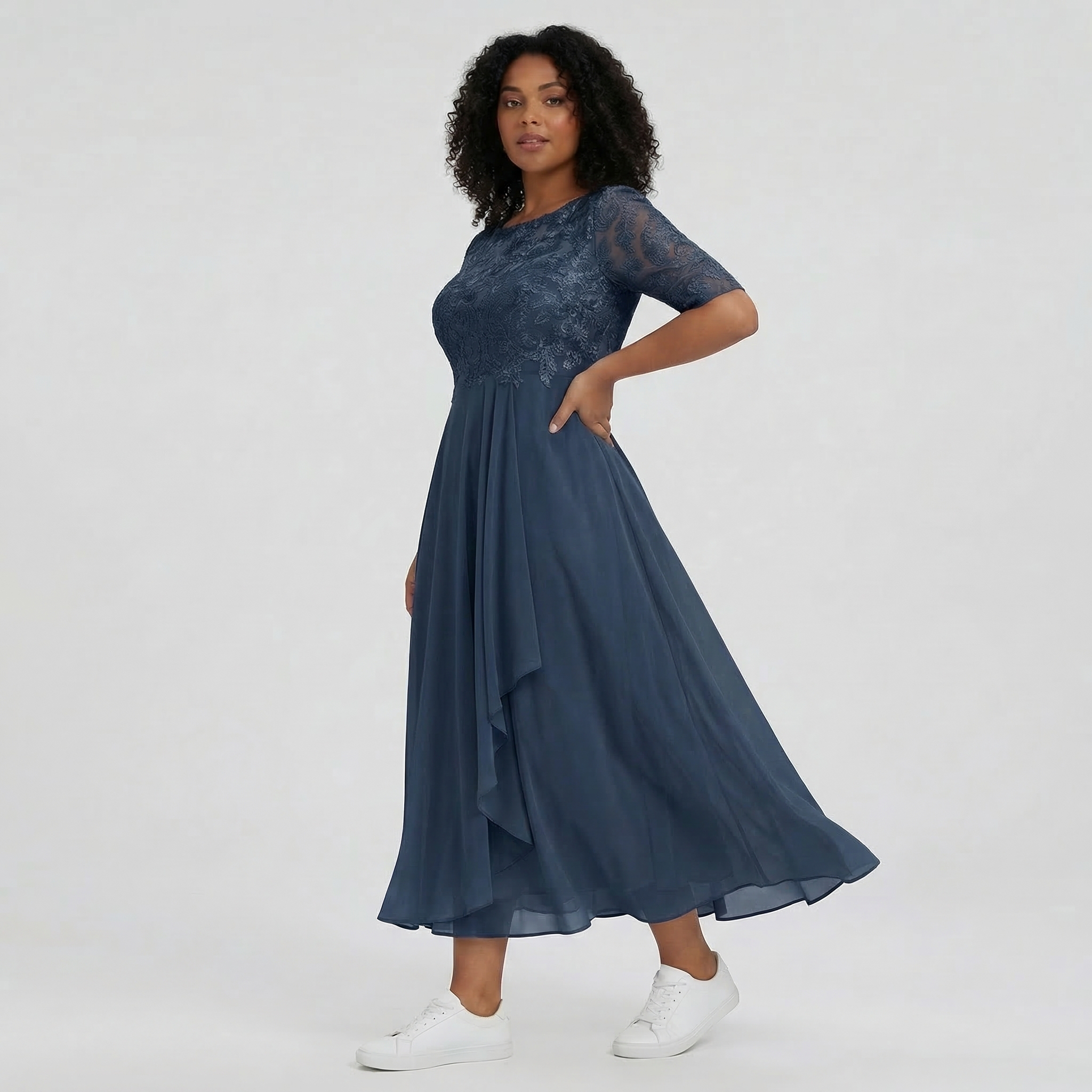 Women’s Mid-Length Lace Dress with Half Sleeves