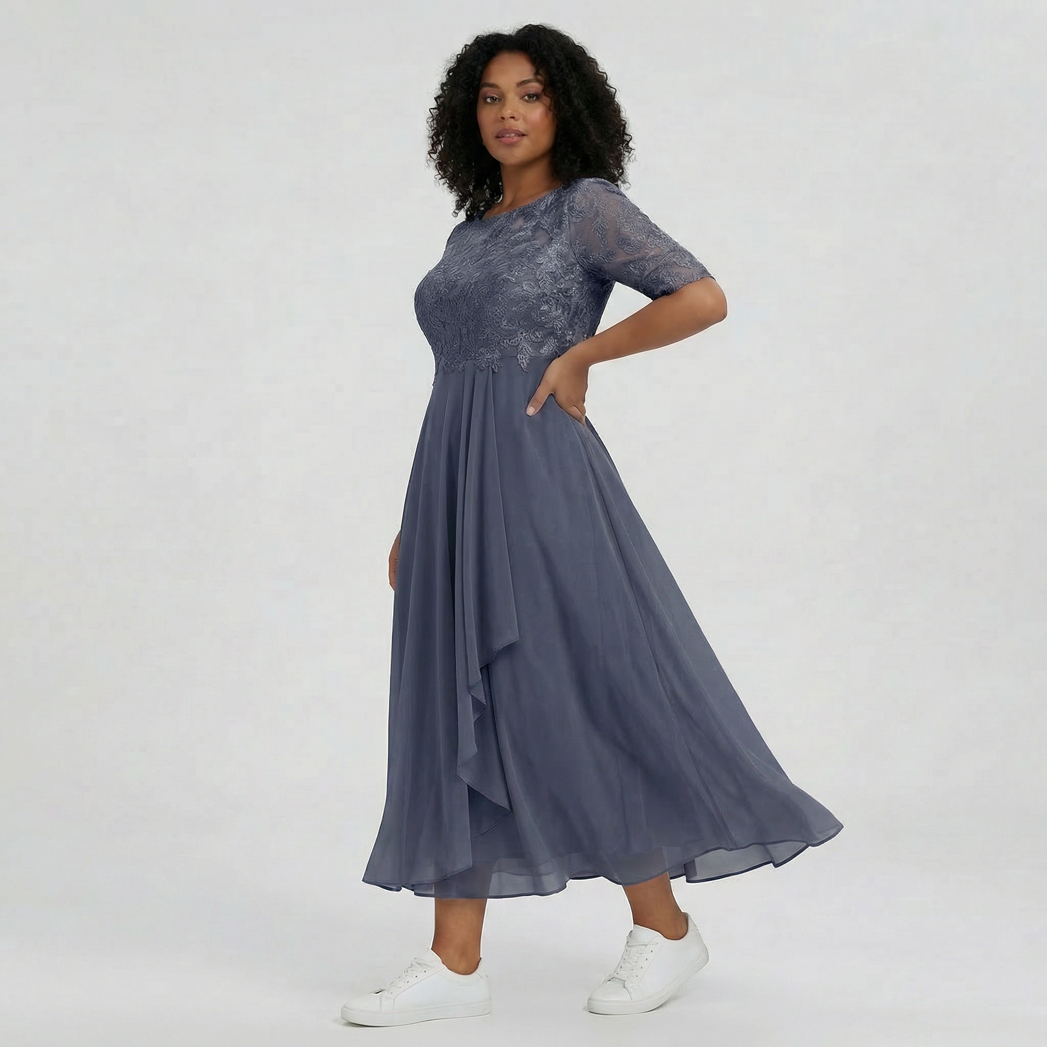 Women’s Mid-Length Lace Dress with Half Sleeves