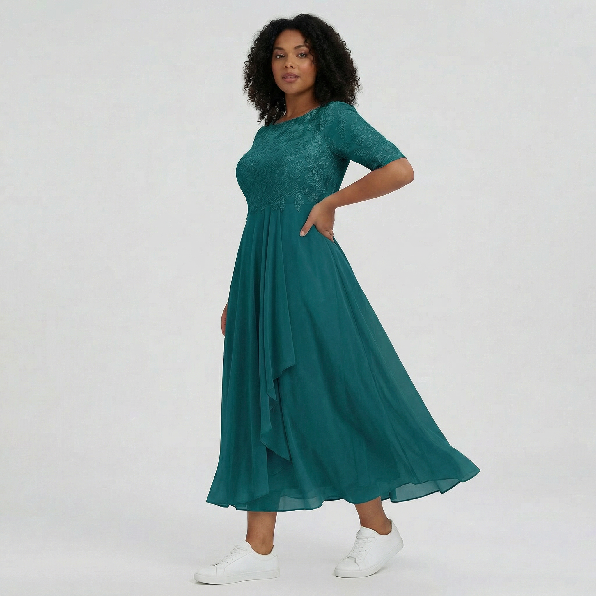 Women’s Mid-Length Lace Dress with Half Sleeves