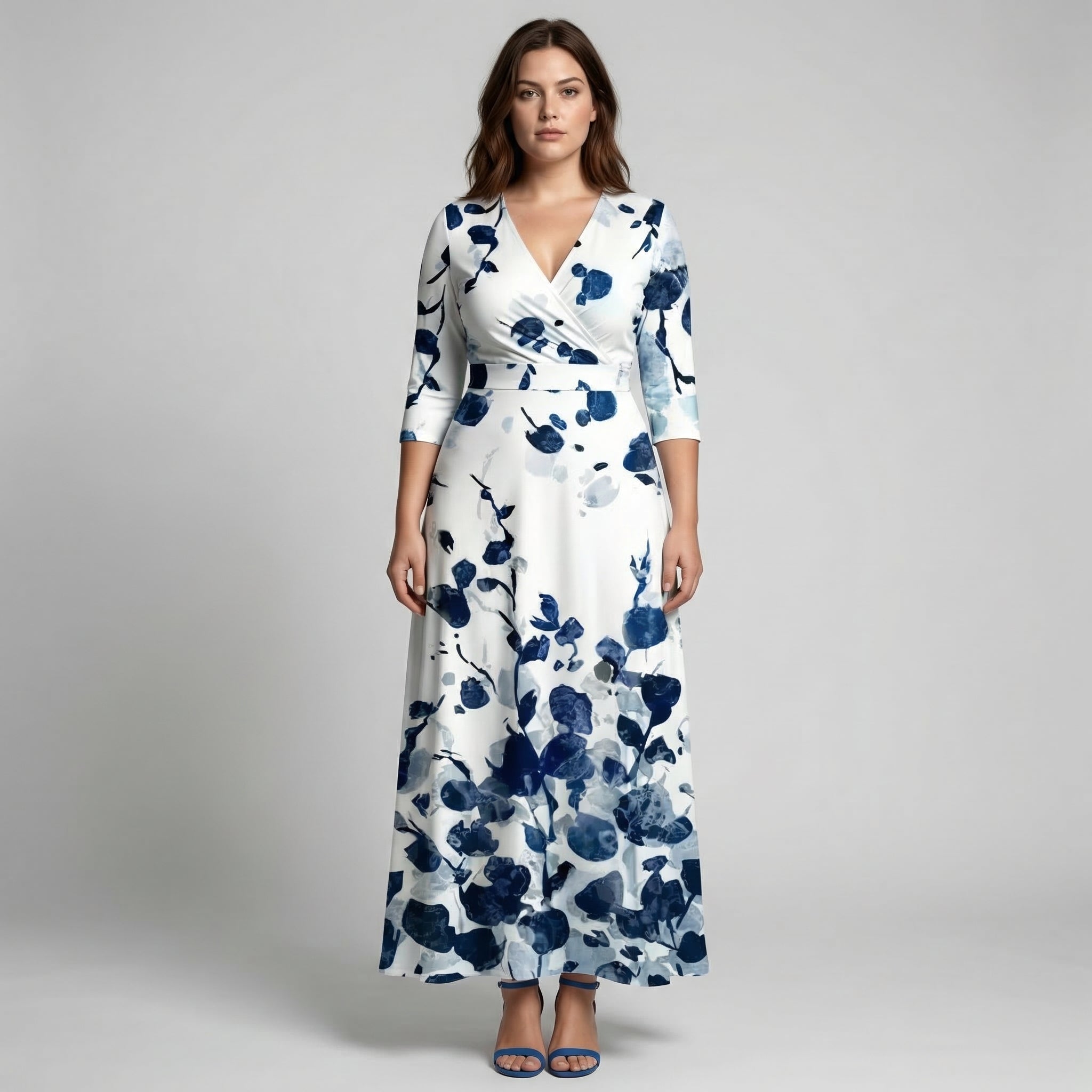 Women’s Long V-Neck Long Sleeve Floral Print Dress