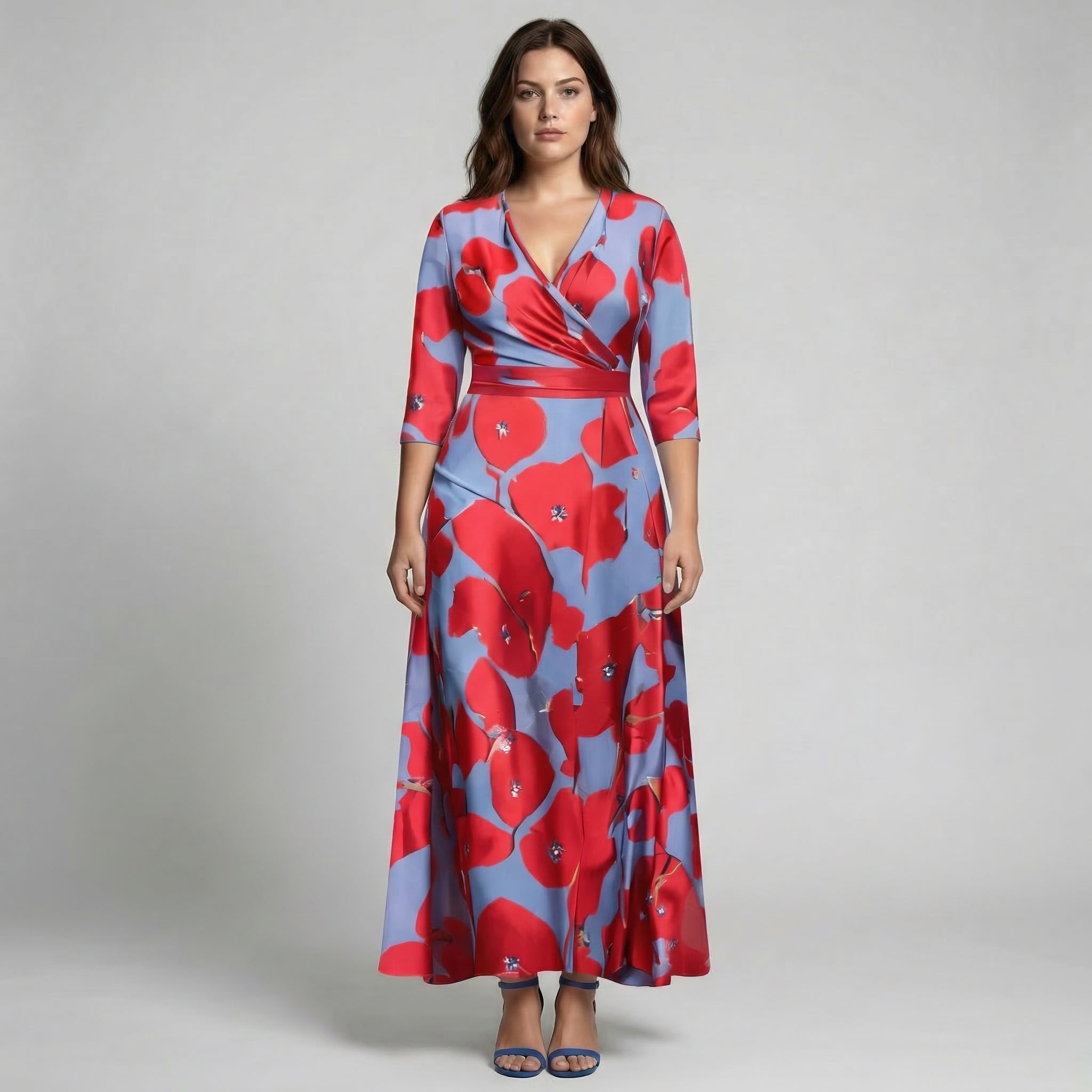 Women’s Long V-Neck Long Sleeve Floral Print Dress