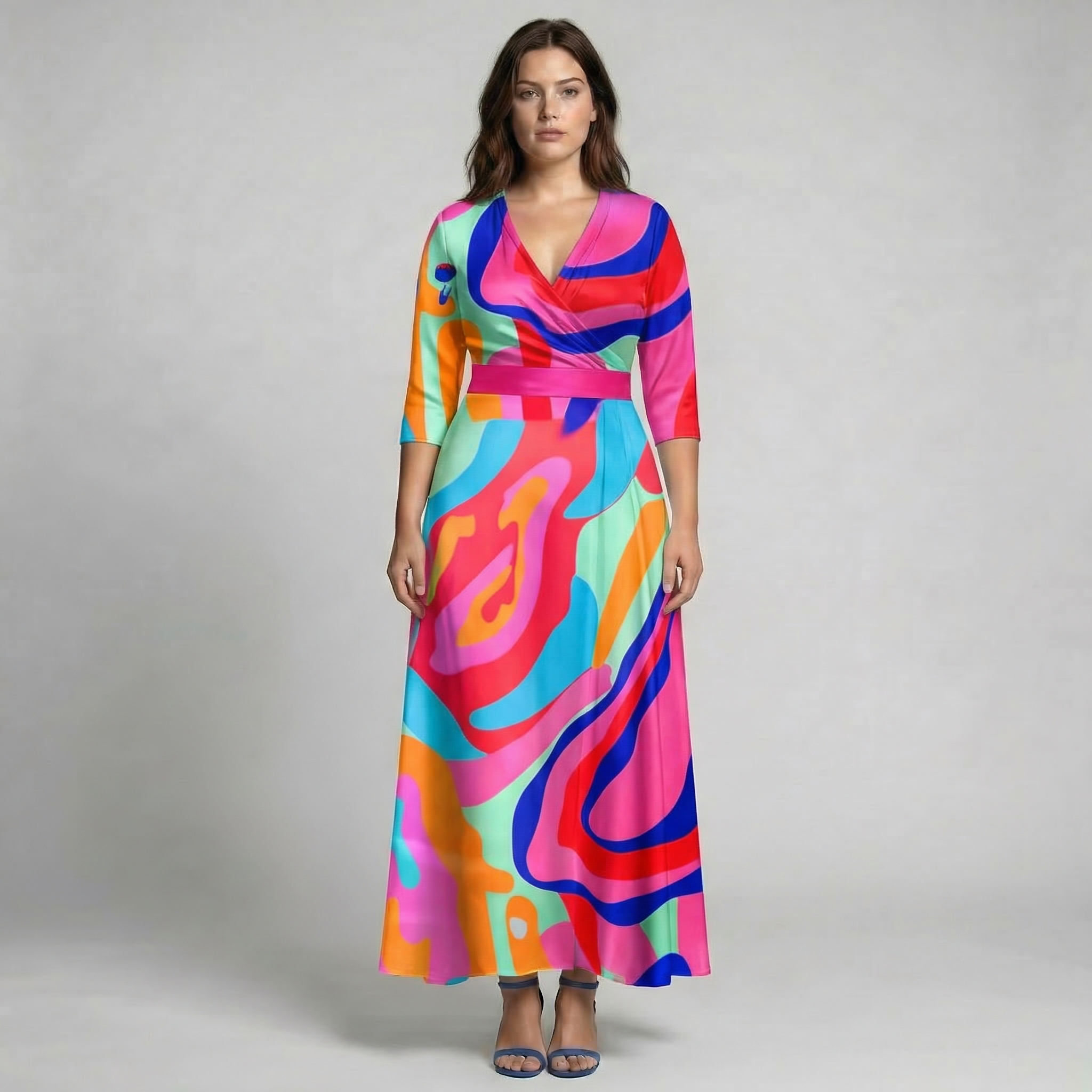 Women’s Long V-Neck Long Sleeve Floral Print Dress