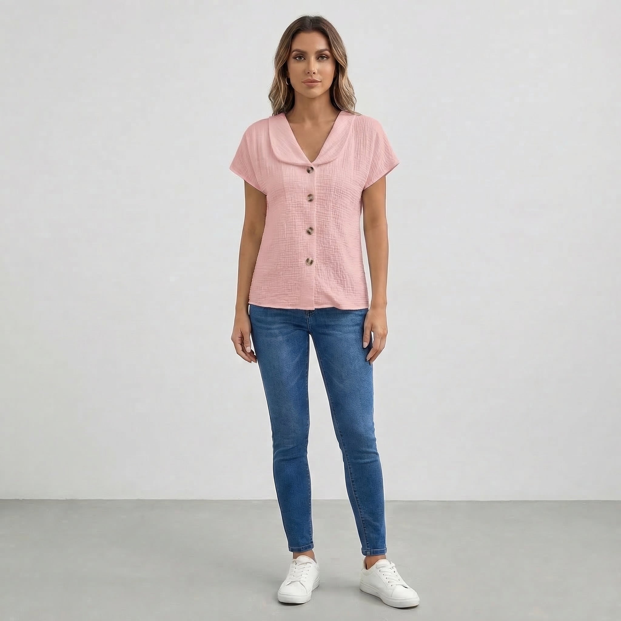 Women’s V-Neck Short Sleeve Textured Top