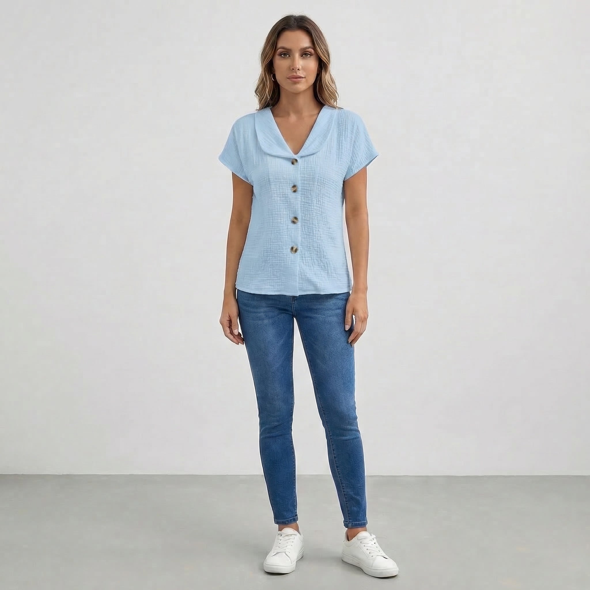 Women’s V-Neck Short Sleeve Textured Top