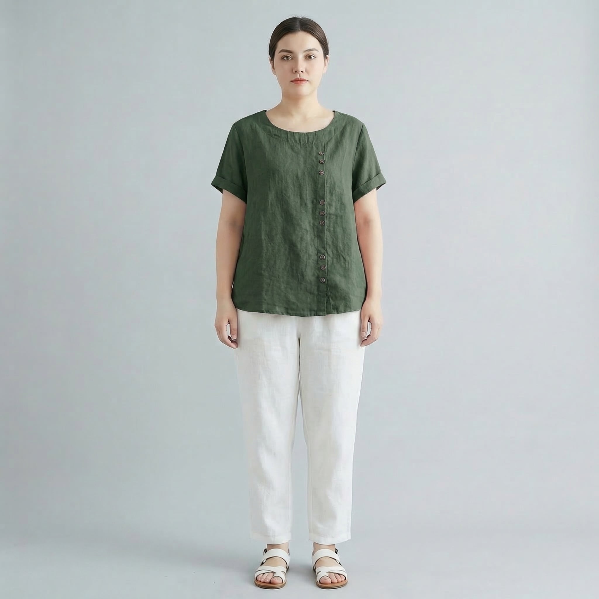 Women’s Oversized Linen Round Neck Short Sleeve Top