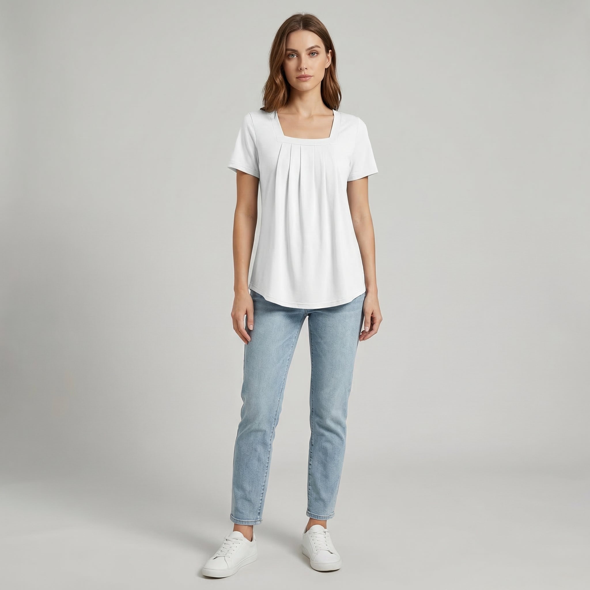 Women’s Square Neck Pleated Short Sleeve Top
