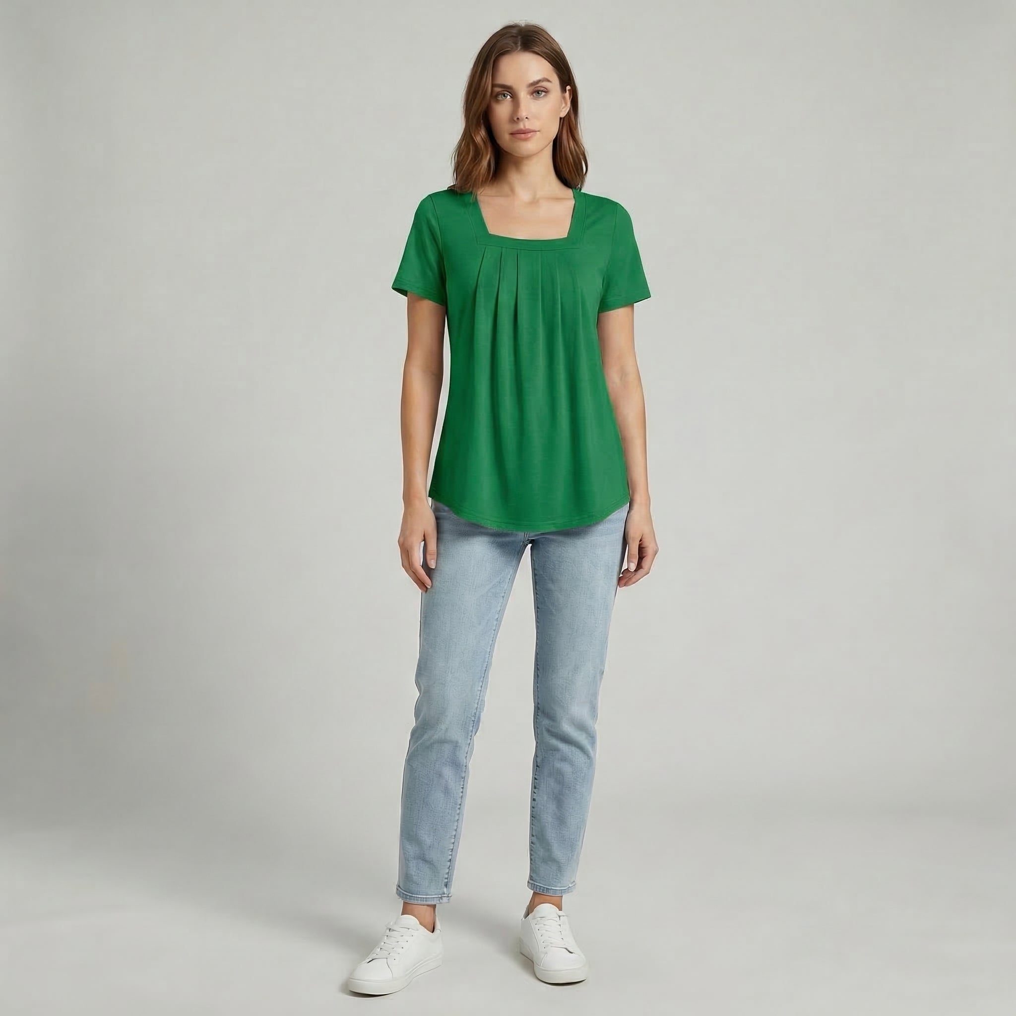 Women’s Square Neck Pleated Short Sleeve Top