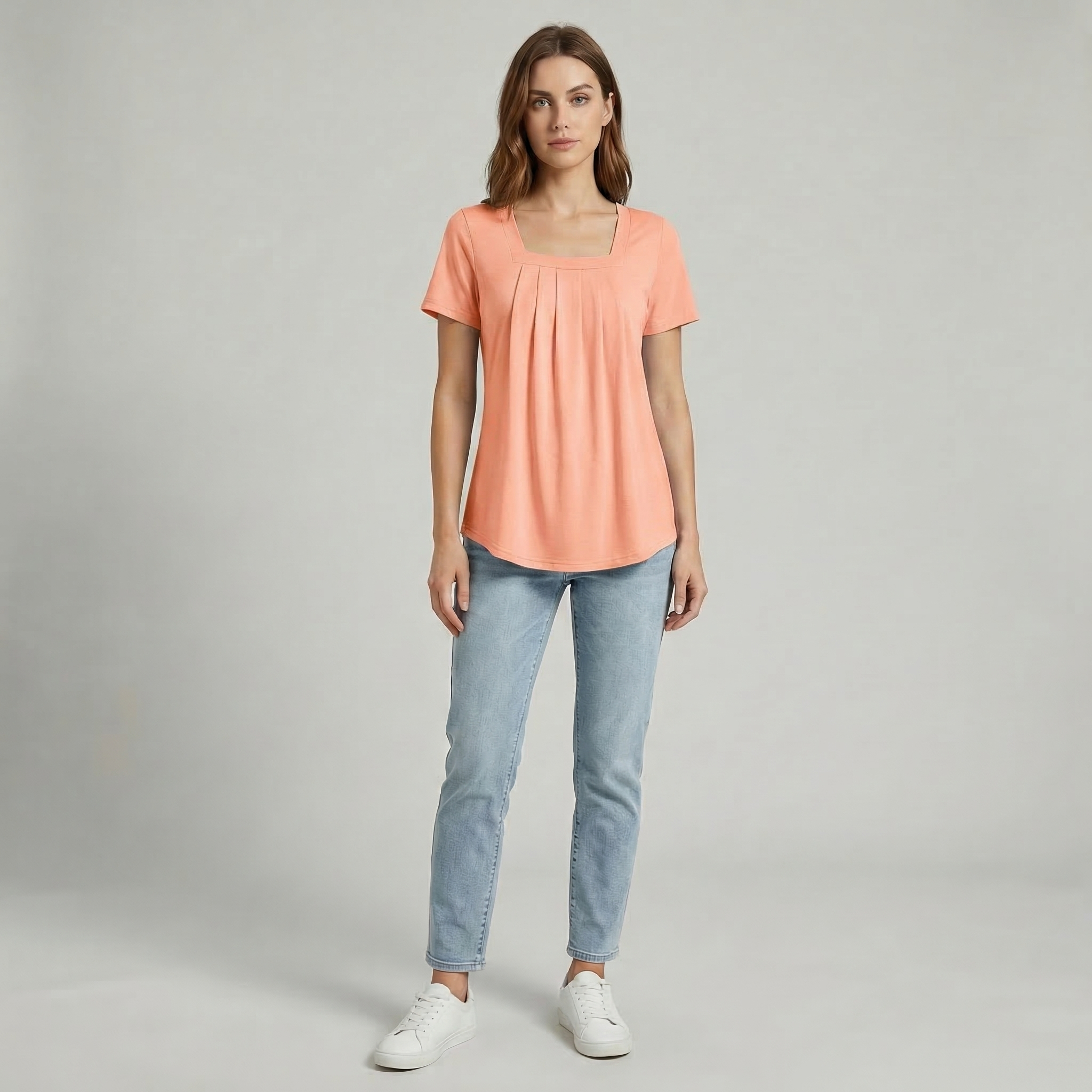 Women’s Square Neck Pleated Short Sleeve Top