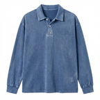 Men's Washed Long Sleeve Polo Shirt