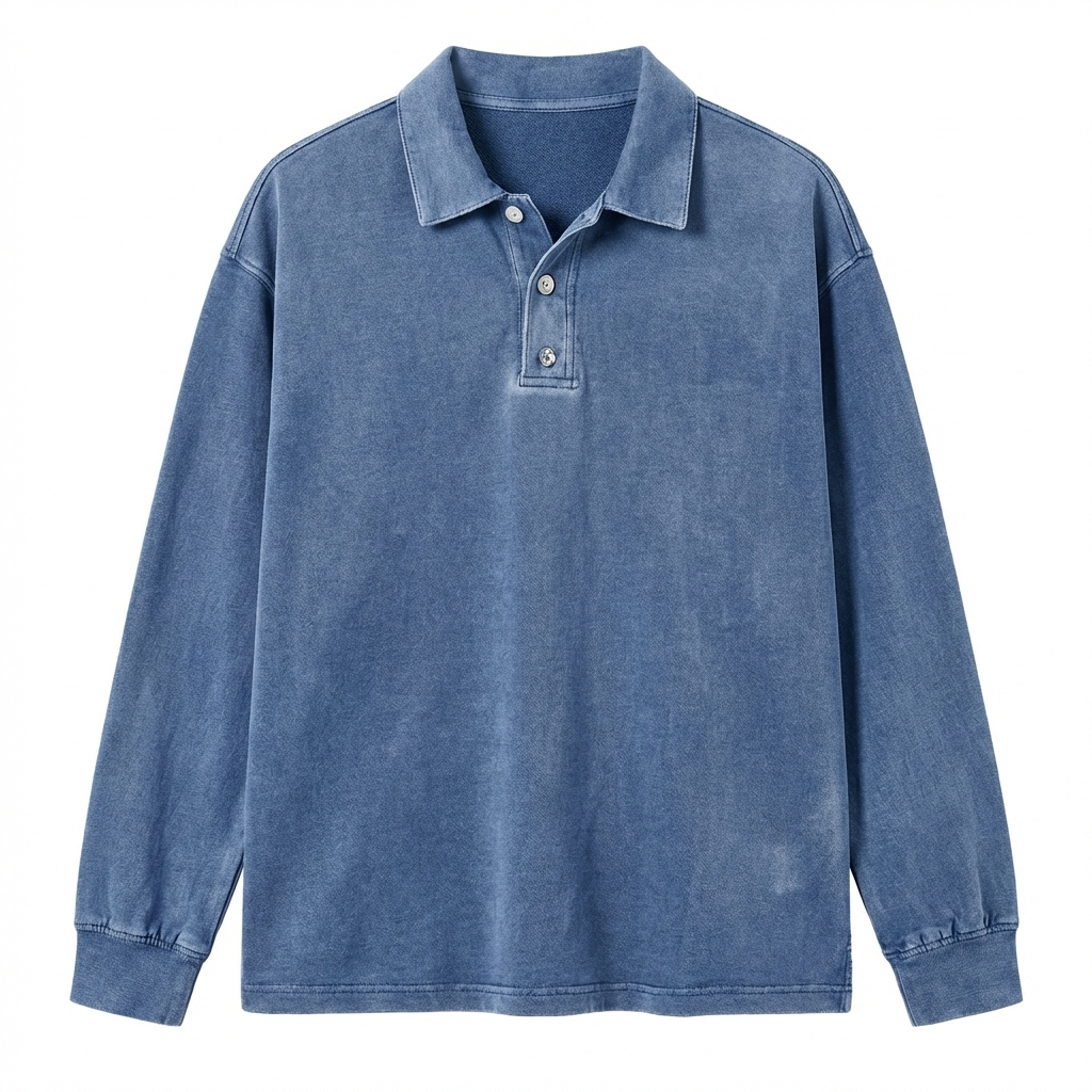 Men's Washed Long Sleeve Polo Shirt