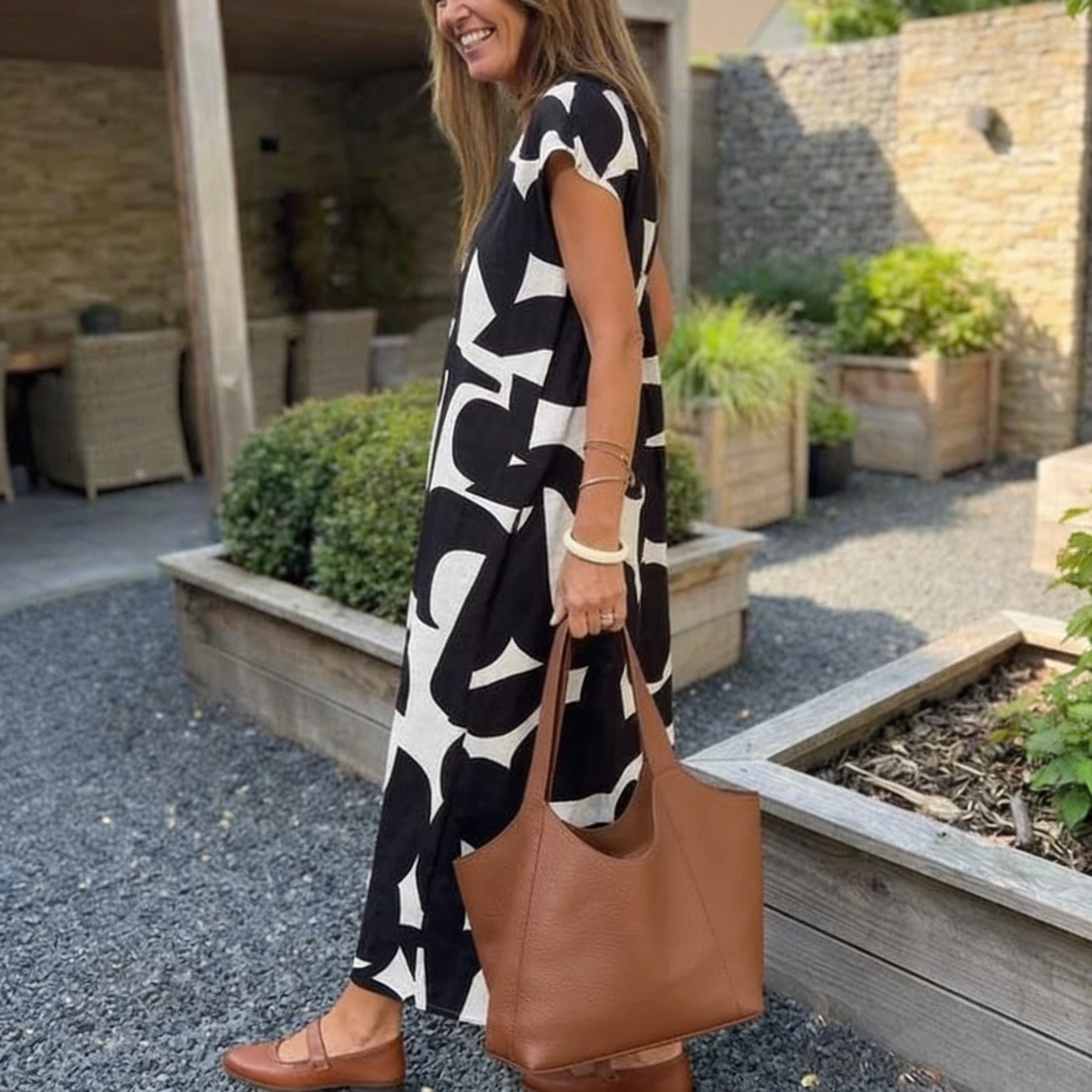 Damen-Midikleid mit abstraktem Muster