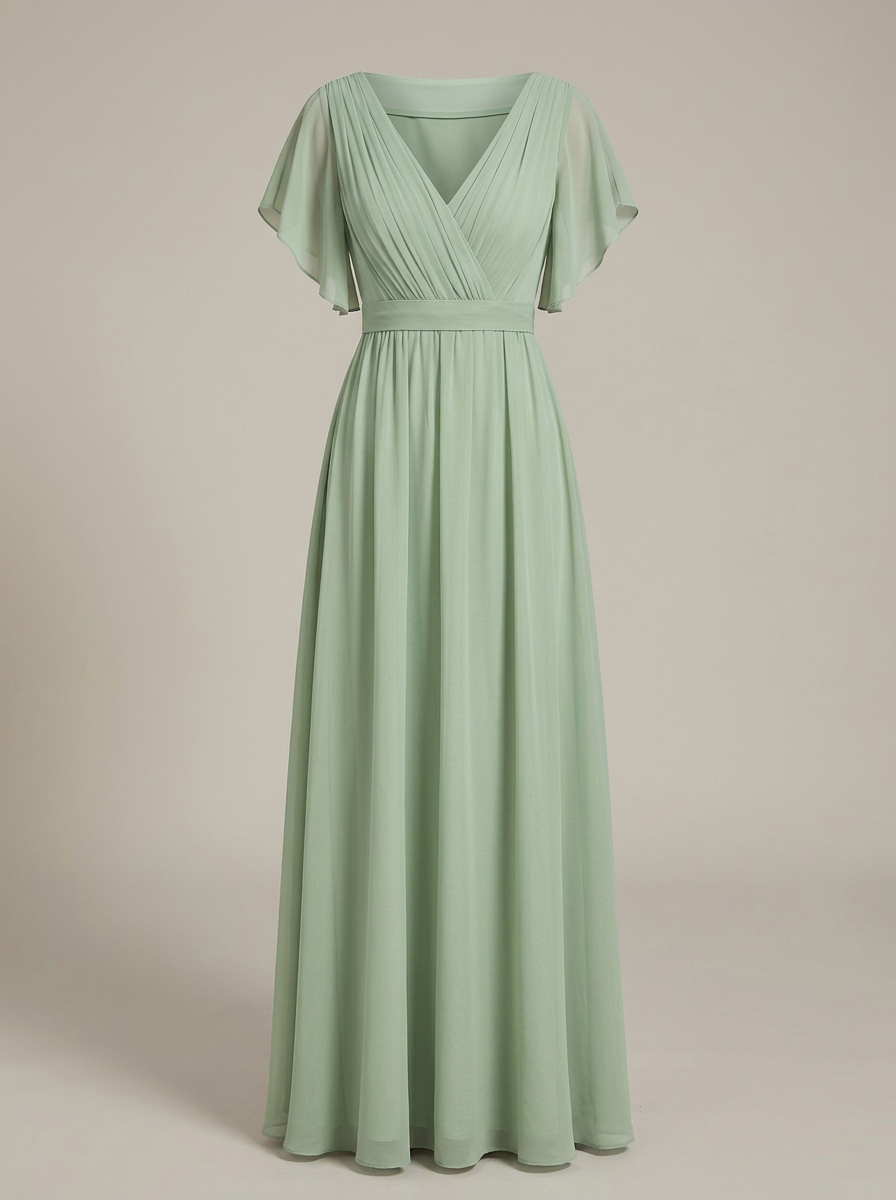 Women's Chiffon Maxi Dress with Flutter Sleeves for Elegant Occasions