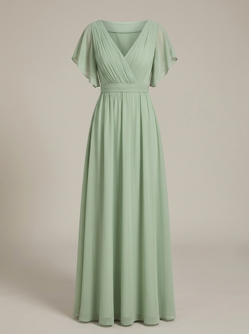 Women's Chiffon Maxi Dress with Flutter Sleeves for Elegant Occasions