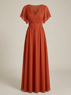 Women's Chiffon Maxi Dress with Flutter Sleeves for Elegant Occasions