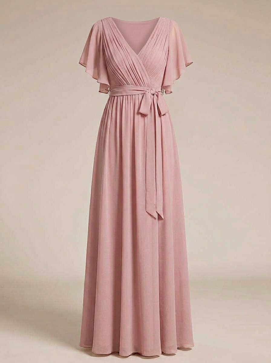 Women's Chiffon Maxi Dress with Flutter Sleeves for Elegant Occasions