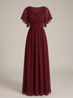 Women's Chiffon Maxi Dress with Flutter Sleeves for Elegant Occasions