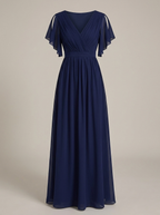 Women's Chiffon Maxi Dress with Flutter Sleeves for Elegant Occasions