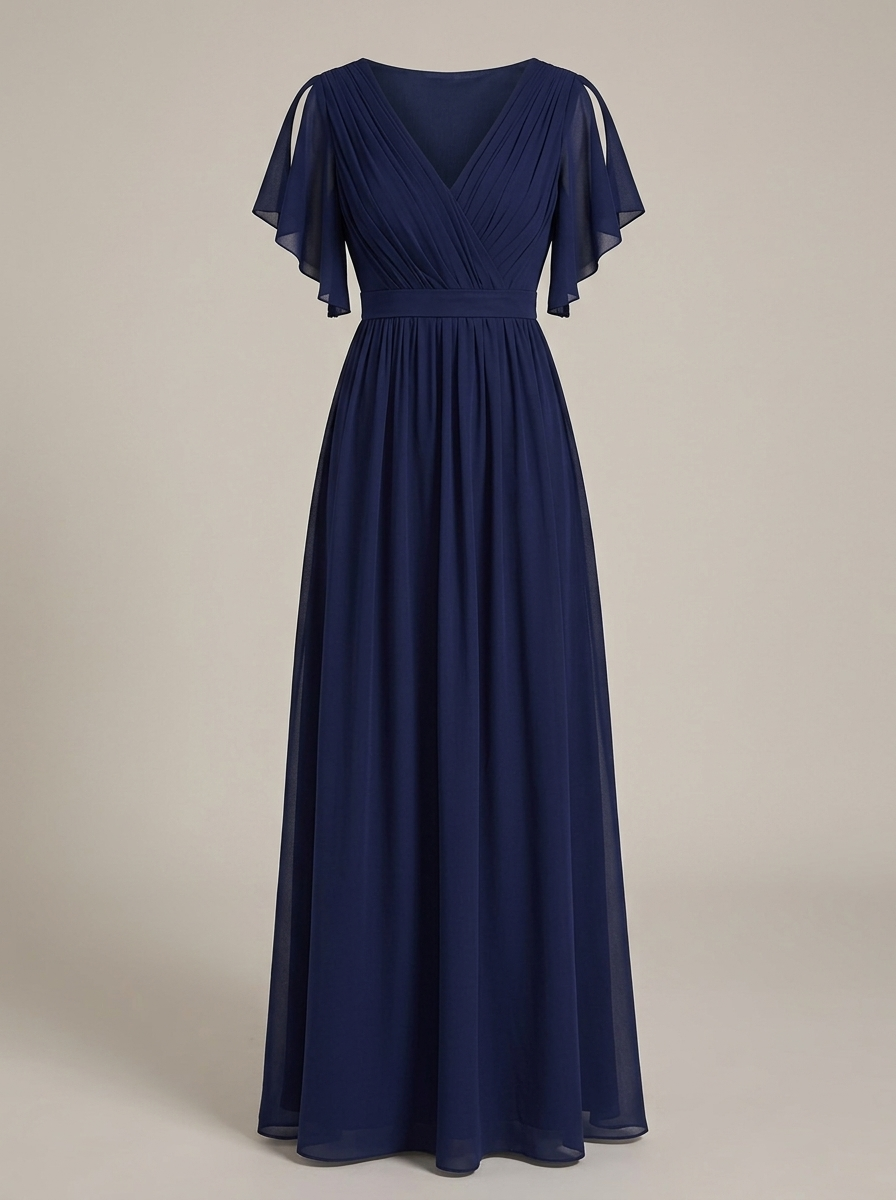 Women's Chiffon Maxi Dress with Flutter Sleeves for Elegant Occasions
