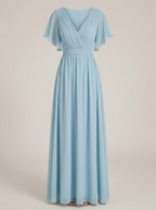 Women's Chiffon Maxi Dress with Flutter Sleeves for Elegant Occasions
