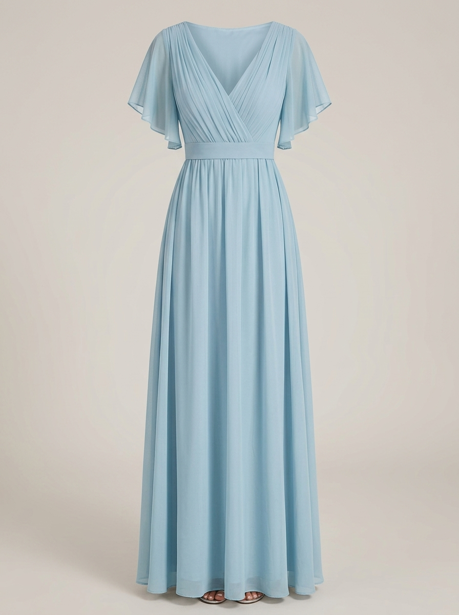 Women's Chiffon Maxi Dress with Flutter Sleeves for Elegant Occasions